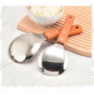 Cuillère à riz antiadhésive en acier inoxydable avec manche en bois, ustensile pour cuiseur à riz domestique - Product Image 4