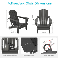 Chaise Adirondack en HDPE, chaise pliante d'extérieur durable avec porte-gobelet, impression couleur intégrale pour pelouse, patio, terrasse et foyer - Gris