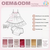 Ensemble 2 pièces d'été pour bébé fille : Robe à bretelles fines avec nœud et volants et culotte bouffante avec poches – Tenue d'été pour enfants – Personnalisable OEM