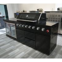Ensemble de barbecue d'extérieur trois pièces noir avec évier, armoire à boissons et meuble de camping pour jardin