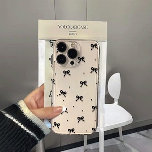 Custodia nera per telefono stampata minimalista Bowknot per iPhone 16E 16 15 14 13 <span class=keywords><strong>12</strong></span> 11 Pro Max X XS XR <span class=keywords><strong>MiNi</strong></span> 7 8Plus SE2 <span class=keywords><strong>Cover</strong></span> trasparente - Product Image 3