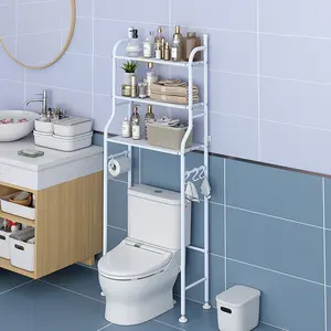 3-Tier Foldable Metal Toilet Rack Shelf for Bathroom Storage Organizer for Washing Machine Laundry and Shower Stand for Home