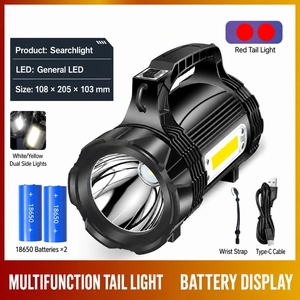 ไฟฉาย LED แบบชาร์จไฟได้ ระยะไกล 350 เมตร ไฟสปอตไลท์แบบมือถือพร้อมไฟทำงานแบบ COB ไฟเตือนแบบแฟลชสีแดง แบตสำรองแบบ Type-C - Product Image 6