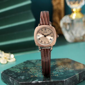 Reloj Compacto de Mujer Estilo Nicho, Diseño Creativo Vintage, Estética Simple, Caja de Acero Inoxidable, Correa de Cuero (Movimiento de Cuarzo) - Product Image 3