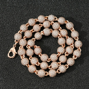 Collana BES con sfere da 8 mm tempestate di zirconi 5A, catena a maglie con <span class=keywords><strong>perline</strong></span> in ottone placcato oro 14K, gioielli hip hop per <span class=keywords><strong>uomo</strong></span> e donna, pronta per la spedizione - Product Image 4