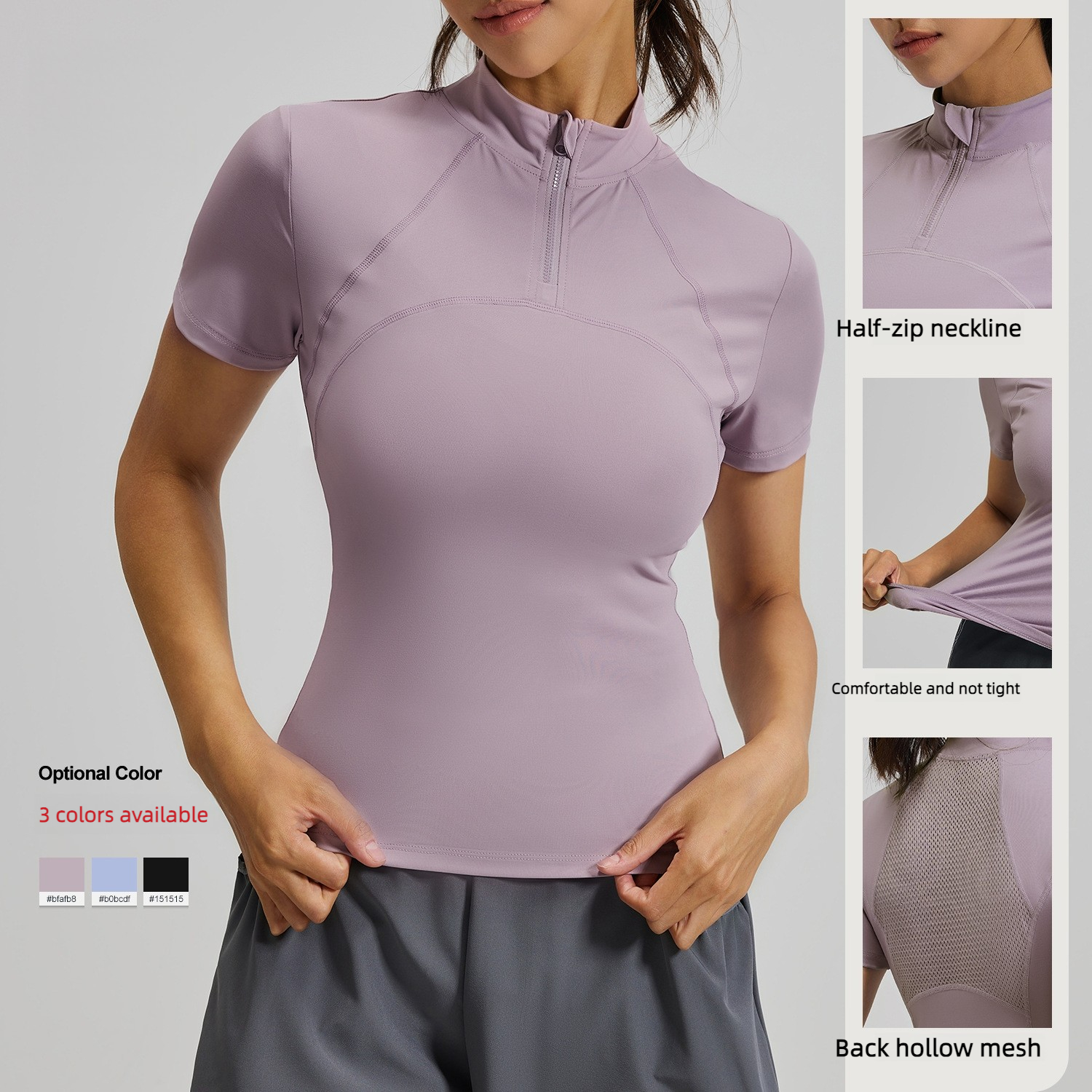 New Equestrian Clothing Outdoor Running Fitness Yoga Sports Breathable Spandex/Polyester Short-sleeve Half-zip Slim High-elastic