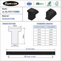 Poignées et boutons de meubles de cuisine en aluminium noir mat modernes, fabriqués en usine OEM, autres accessoires de quincaillerie pour armoires