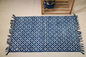 Handmade Indigo Cotton Kilim <b>Rug</b> Hand Block Printed Flat Weave <b>Boho</b> Floor <b>Rug</b> 5x8 6x9 8x10 9x12 - Product Image 1