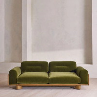 Canapé moderne en velours vert olive 2 places avec base en bois, meuble de salon, ensemble de causeuses design pour villa et maison