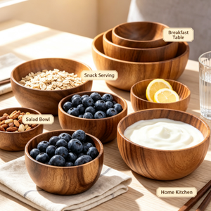 Juego de 4 Tazones para Ensalada de <span class=keywords><strong>Madera</strong></span> con Textura Natural Premium, Tazones Apilables para Servir Fruta, Palomitas, Cereales, Utensilios de Cocina Profesionales - Product Image 5