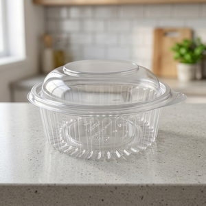 Boîte à charnière ronde en PET transparent avec couvercle dôme et fermeture inviolable, capacité 1000 ml / 33 oz, gamme de boîtes à charnière rondes - Product Image 1