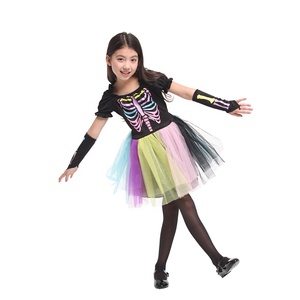 Costume de sorcière <span class=keywords><strong>d</strong></span>'Halloween pour enfants, <span class=keywords><strong>d</strong></span>éguisement de squelette arc-en-ciel pour filles - Product Image 1