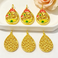Pendentif Goutte d'Eau Lotus Poisson en Émail Filigrané Creux Style Chinois, Breloques Tendance pour la Confection de Chaînes de Pulls