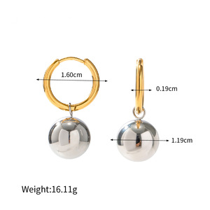 Pendientes de aro minimalistas con bola dorada para mujer, diseño geométrico, joyería de moda, aleación de zinc, poste de acero inoxidable para la oreja - Product Image 5
