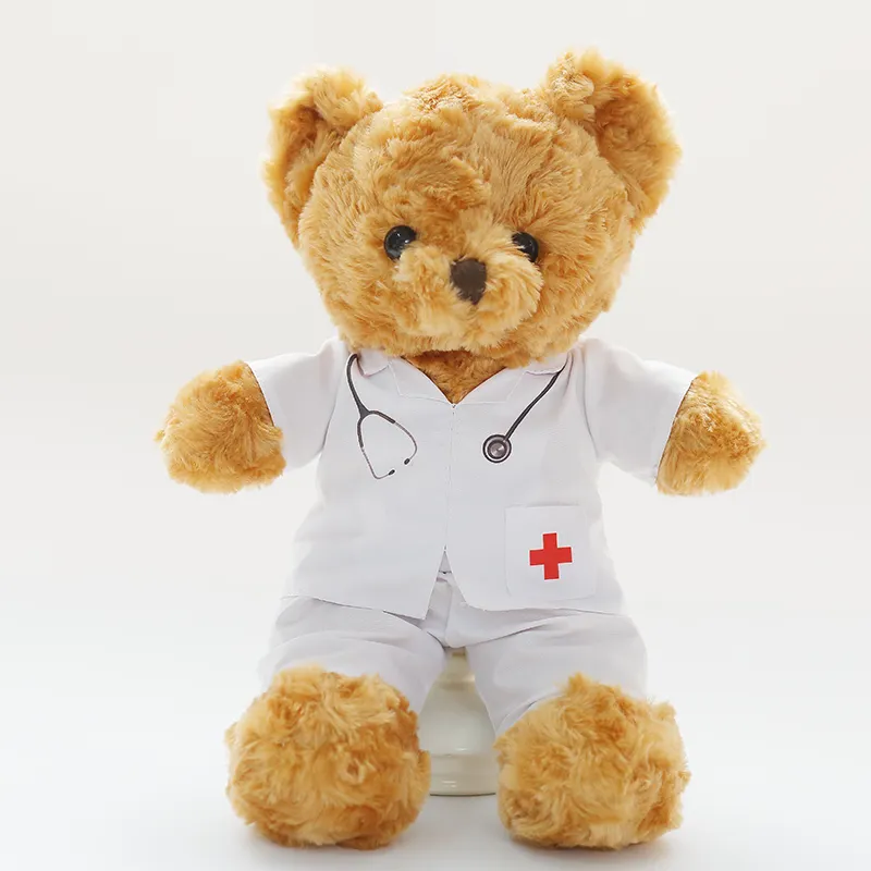 Ours en peluche OEM personnalisé, robe de mascotte, costume de médecin, uniforme d'infirmière