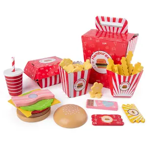 Keuken Houten Hamburger Frieten Voedsel Speelgoed Set Voor Kinderen Pretend Play Speelgoed Simulatie Houten Hamburger Frieten Fast Food