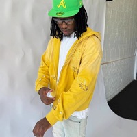 Sweat à capuche zippé personnalisé de haute qualité avec strass jaunes dégradés, motif brodé éclair, veste courte zippée style Y2K, haut streetwear