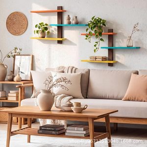 Wooden Wall <b>Shelf</b> Rectangle 3 Floors Durable Multi Layer Storage <b>Rack</b> For Home Decor Entryway Wall Mounted Type - Product Image 3
