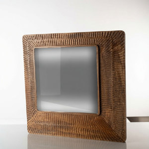 Cadre de miroir carré en bois finition naturelle, artisanat décoratif mural, design en bois sculpté - Product Image 3