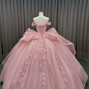 Abito da Quinceañera Rosa Brasiliano con Spalle Scoperte e Perline per Ragazze di 15 Anni, Lunghezza a Terra con Fiori 3D, Vestito da Sera BJ1122 - Product Image 3