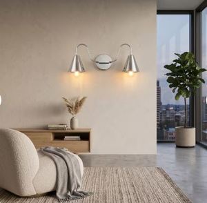 โคมไฟติดผนังแบบสองชั้นโครเมียมขัดเงาสมัยใหม่, ทองเหลือง, โคมไฟทรงร่อง - Product Image 4