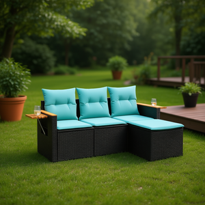 Ensemble de canapé de patio en rotin noir 3 places, résistant aux intempéries, mobilier de jardin extérieur, design contemporain - Product Image 2