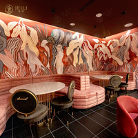 Banquette de café rouge de qualité commerciale avec tables et chaises en marbre, mobilier de restaurant moderne, pack CE pour projet hôtelier