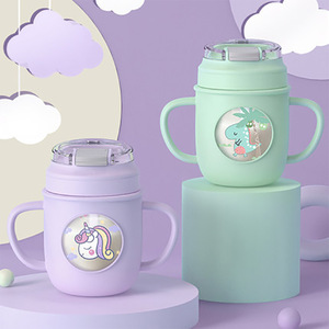 Tomic Kids Straw Cup With Handle Light Purple Cartoon Unicorn Design Anti <b>Drop</b> Student Water Bottle 300Ml <b>Back</b> To School - Product Image 3