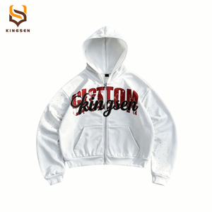 Sudadera con capucha vintage de peso pesado con cremallera, estilo streetwear, con efecto desgastado y lavado ácido, con pedrería, oversize - Product Image 6