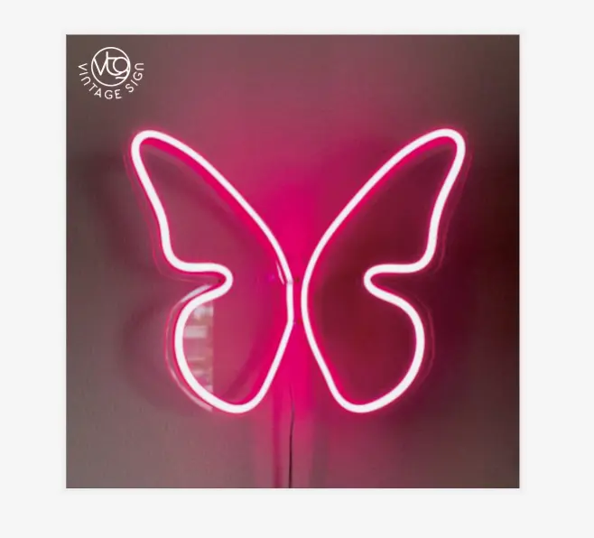 Розовая неоновая световая бабочка, пользовательское освещение и схема, дизайн для вечеринки, неоновая светодиодная вывеска, письмо по фильму geante, детские электронные вывески