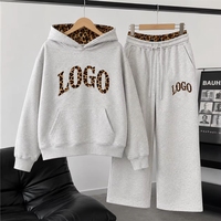 Ensemble de survêtement pour homme avec broderies personnalisées, imprimé léopard, sweat à capuche oversize et pantalon de jogging à jambe droite, tenue décontractée