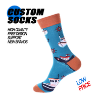 Chaussettes personnalisées à motif de bateau nautique pour hommes, chaussettes amusantes sur le thème de la navigation océanique, chaussettes en coton, vente en gros OEM