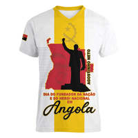 T-shirt à col en V personnalisé UNITA Angola Impression de style drapeau de fête à la demande T-shirts pour hommes Angola Design
