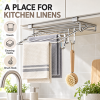 Étagère de rangement suspendue sous l'armoire, double niveau, pliable, en acier inoxydable 304, avec système de fixation, porte-serviettes de cuisine coulissant