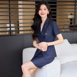 Women's Summer Short Sleeve <b>Blazer</b> Suit <b>Set</b> With Skirt Anti-Wrinkle Worsted Fabric Professional Office Wear - Product Image 4