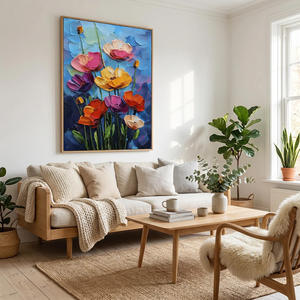 Peinture abstraite contemporaine texturée faite à la main Azure Bloom Garden sur toile, grande décoration murale pour hôtels - Product Image 5