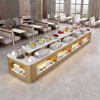 Table de buffet en métal incurvée double face pour restaurant et hôtel, îlot de présentation pour la distribution de nourriture, plats, desserts, fruits, assaisonnements