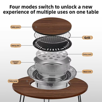 Table de foyer ronde au design moderne avec barbecue intégré, foyer extérieur multifonctionnel à bois pour jardin et camping