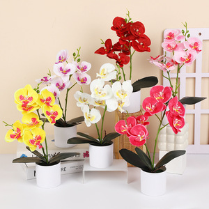 Orquídea Phalaenopsis Artificial Xiyin de 7 Flores en Maceta de Tela de Seda para Decoración del Hogar y Oficina - Product Image 1
