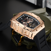 Montre mécanique multifonctionnelle REEF TIGER Fashion pour homme, boîtier tonneau en titane, automatique, or rose, bracelet en caoutchouc, étanche, RGA3009
