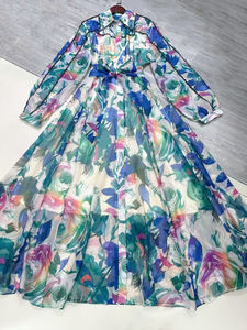 Vestido de Fiesta Siciliano AELESEEN para Mujer, Primavera Verano, Manga Larga, Encaje con Cuentas, Cuello Camisero, Cintura Natural, Estampado Floral, Corte en A - Product Image 3