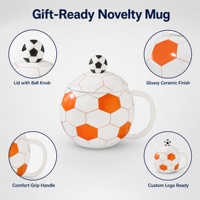 Mug en céramique en forme de ballon de football, mug original avec couvercle en forme de ballon de football 3D, mug à café sur le thème du sport avec poignée en forme de C pour la maison et le bureau