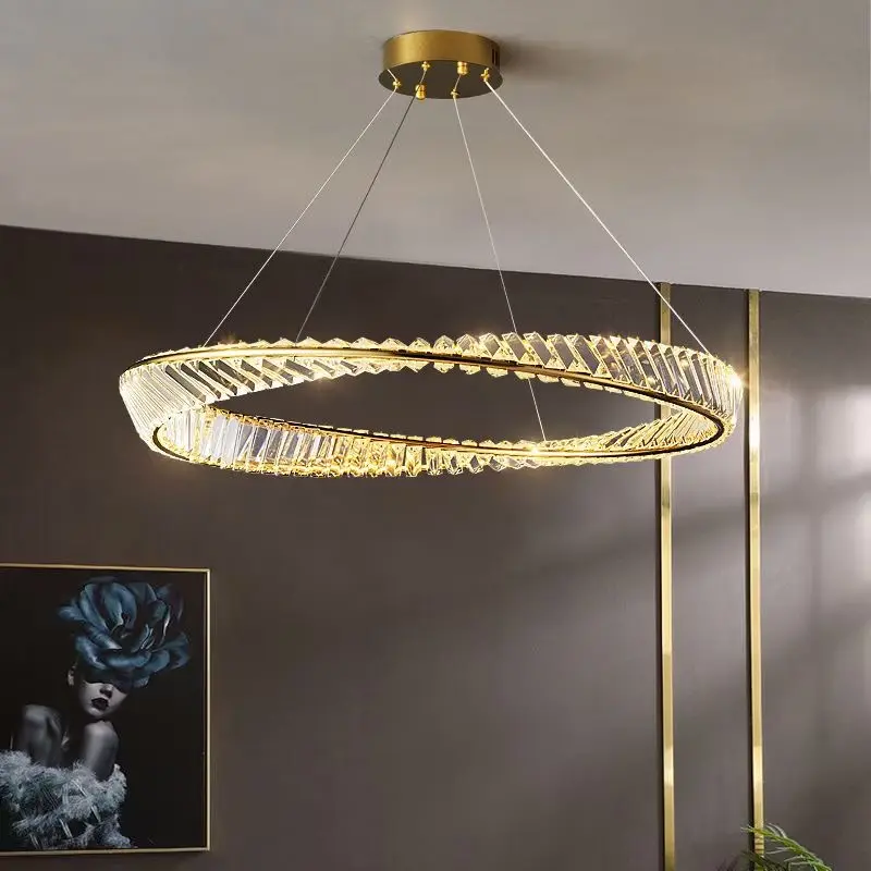 Led Luxury Crystal Chandelier Round Indoor Decorative Light Pendant
