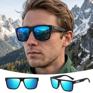 Men's Polarized Sunglasses Square <b>Frame</b> <b>Black</b> UV400 PC Lens Stainless Steel Sports Eyewear - Product Image 3