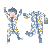 Pyjama en bambou à manches longues avec fermeture éclair, combinaison convertible personnalisée pour enfants et bébés