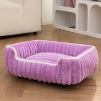 Nouveau lit pour animaux de compagnie en peluche douce et confortable de type tissu rayé carré à rayures épaisses DO