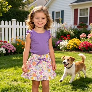 ชุดโยคะเด็กพิมพ์ลายดอกไม้สีสันสดใส GSD3771 rts Little Active Girl ขายส่ง ชุดกระโปรงแขนกุดสำหรับเด็ก - Product Image 1