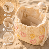 Pochette personnalisable en raphia tressé pour l'été, sac en paille crocheté à la main avec doublure en coton pour femme