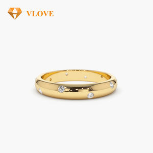 VLOVE Fine Jewelry 14K 3Mm Dome Burnish Setting Bagues en <span class=keywords><strong>or</strong></span> massif avec diamant Bagues de mariage pour femmes - Product Image 1