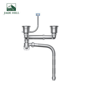 Évier de cuisine double moderne Jade Hill avec tuyau flexible en PP, siphon de drainage 58x110mm gris, trop-plein chromé, évacuation des eaux usées, garantie 1 an - Product Image 1
